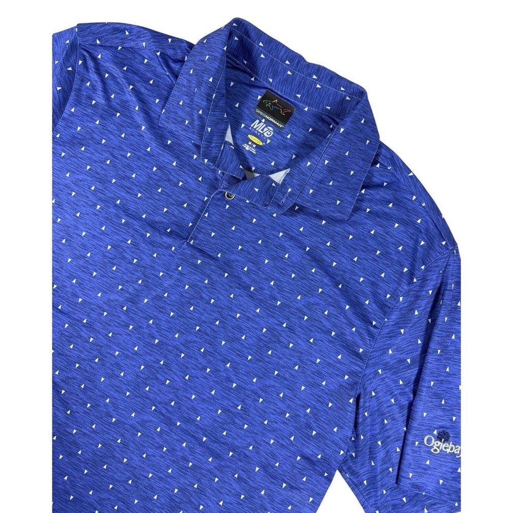 Greg Norman ML75 Stretch Shark Print Polo Shirt Mens Medium Blue Oglebay Golf